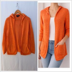 Pendleton Hooded Open Front Cardigan Orange Lightweight Knit Pockets M